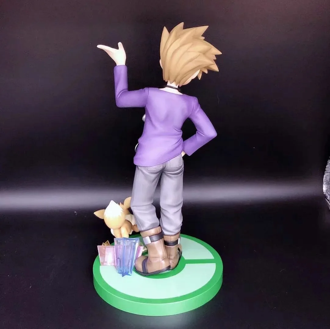 Anime Pokemon Gary Oak Green with Eievui Eevee PVC Action Figure Game Statue Collectible Model Kids Toys Doll Gifts 21cm