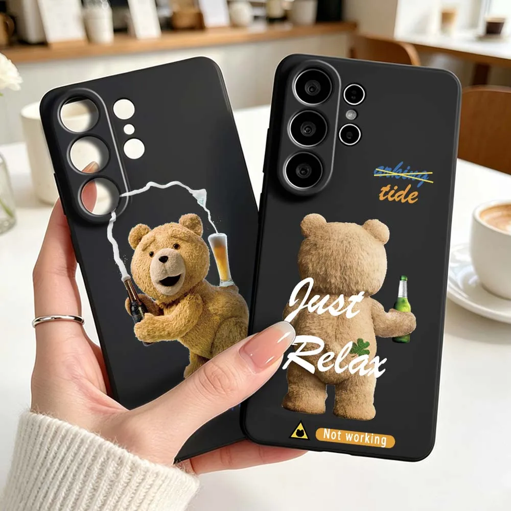 Fun Bear Beer Pattern Phone Case For Samsung Galaxy S26 S25 S24 S23 S22 S21 S20 Pro Edge Ultra Plus FE 5G Black Cover