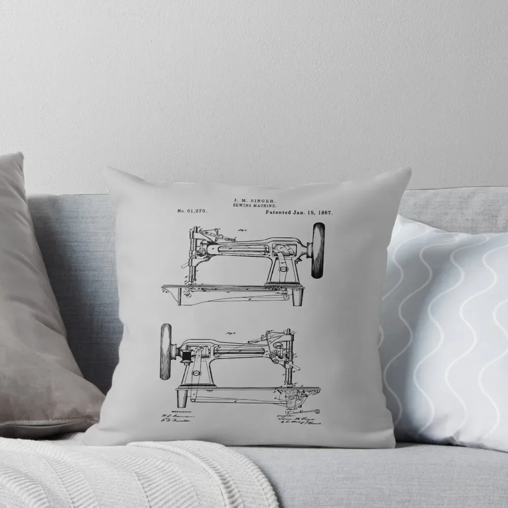 

Singer Sewing Machine Patent Print 1867 Throw Pillow ornamental pillows for living room Cushion Cover Plaid Sofa Pillow