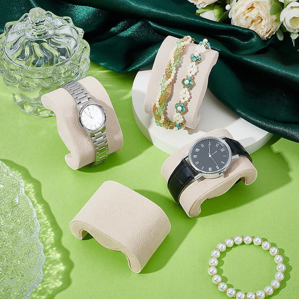 4Pcs Beige Velvets Jewelry Watch Cases Pillows Watch Case Pillow M Shaped Watches Bracelet Display Pillow Velvet Watches Cushion