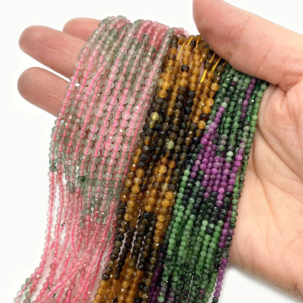 

2-4mm Round Facet Natural Stone Gradient Loose Beads Handmade Jewelry Acceesory Suitable For Making Necklace Gift DIY Making