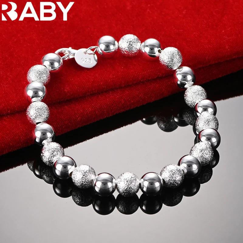 

URBABY 925 Sterling Silver 8MM Smooth Frosted Beads Bracelet Chain For Women Fashion Jewelry Charming Accessories Holiday Gift