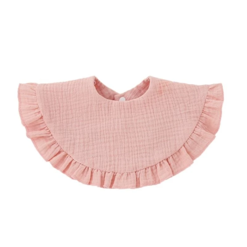 

652F Ruffle Feeding Bib Baby Burp Cloth Bib for 0-18Month Infant Gender Neutral Cotton Large Teether Drooling Bib for Newborn