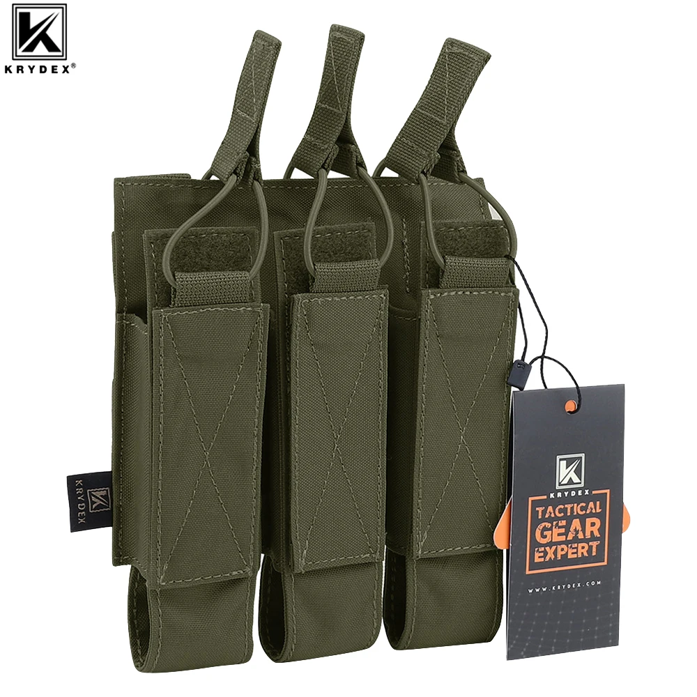 KRYDEX Tactical Modular Triple Magazine Carrier Pouch Outdoor Hunting MOLLE Triple Open Top SMG Mag Pouch For MP5 MP7 KRISS RG