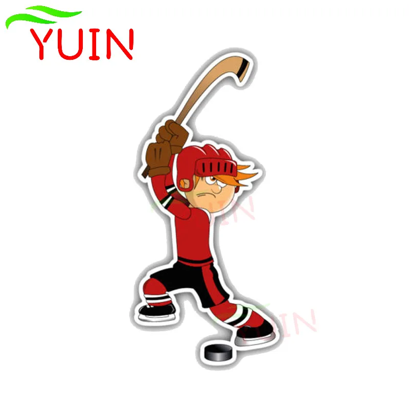 YUIN Interesting Hockey Player Cartoon Car Sticker Fashion PVC Decorative Cars Accessories Motorcycle Waterproof Decal 15*7cm