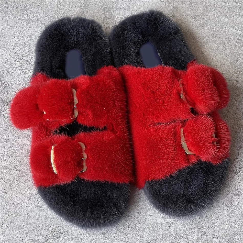 New Women's Sandals And Slippers Cute Real Fur Slipper OnThe Outside Summer 100% Mink Fur Slippers High-End Luxury Customization