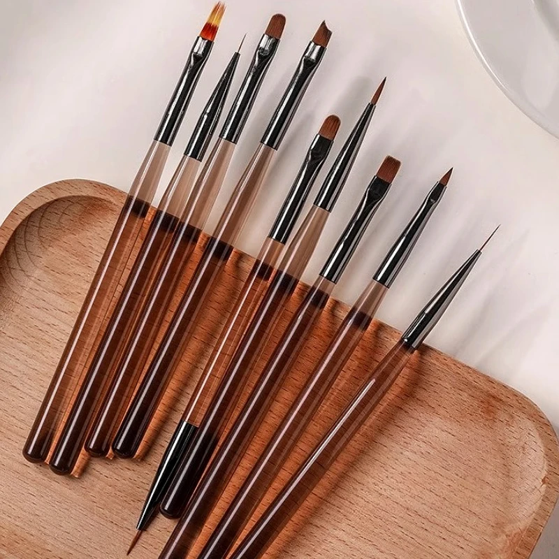 Acrylic Nail Art Brush Set Line Drawing Carve Flowers Painting Round Head Sweeping Flat Head Tool Nail Salon Wooden Pen Manicure