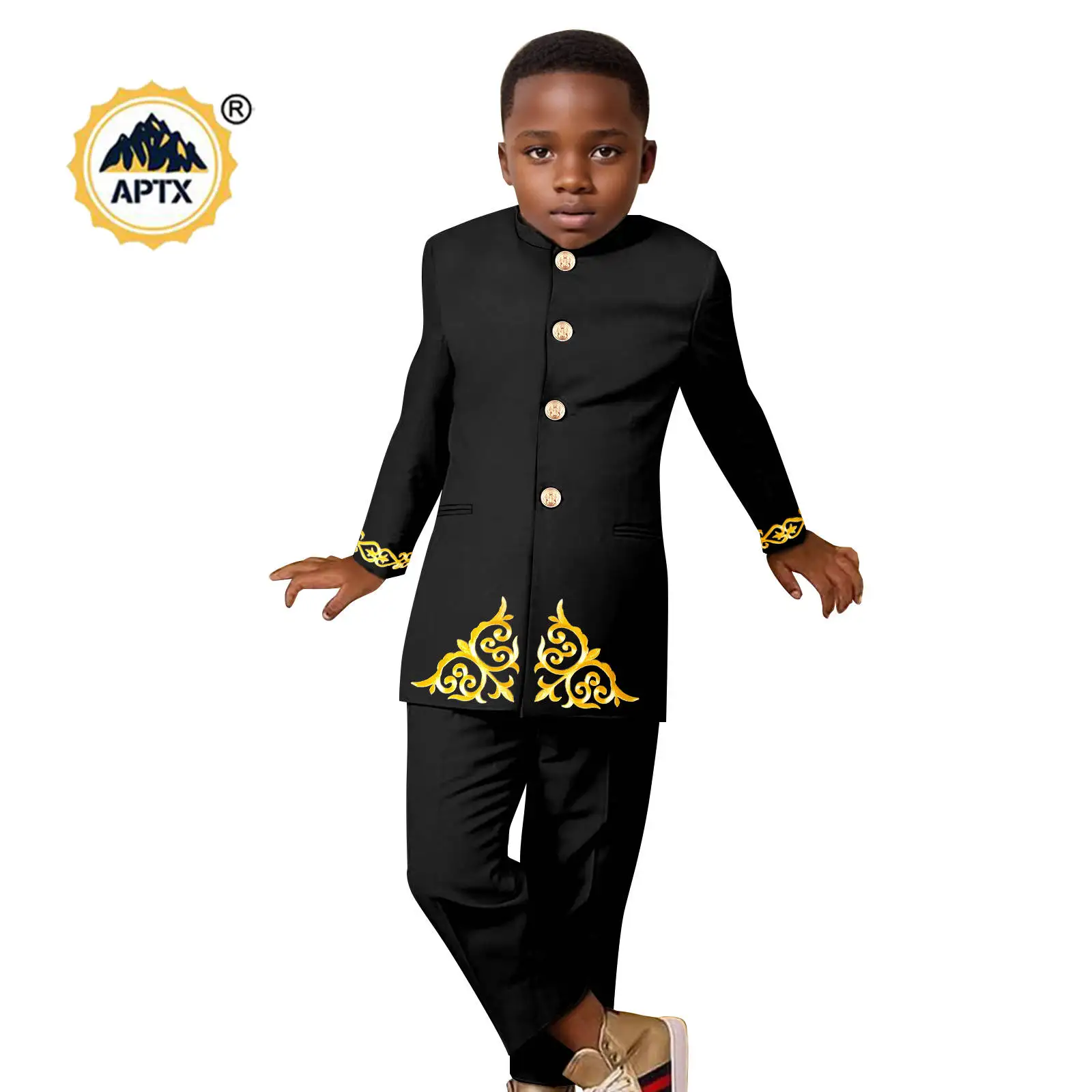 Pakaian Afrika untuk anak-anak anak laki-laki setelan applique Formal jaket Dan celana set Bazin Riche mode pakaian luar anak-anak 2446057