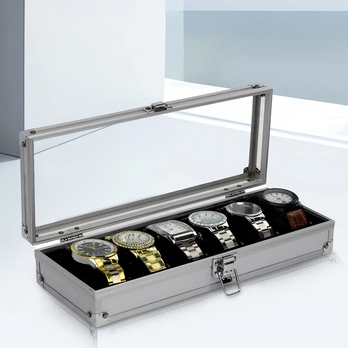 

6/12 Girds Luxury Premium Quality Watch Box Aluminum Alloy Produc Pattern Storage Clock Box Collection Display Gift Boxes