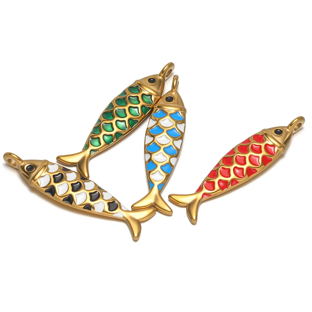 4pcs Stainless Steel Enamel Solid Fish Charms Necklace Pendants for DIY Kids Jewelry Making Women Bracelet Earrings Components
