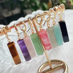 Real Natural Crystal Earrings for Women Small Stick Rectangle Tassel Dangling Amazonite Pink Purple Crystal Drop Earring Reiki