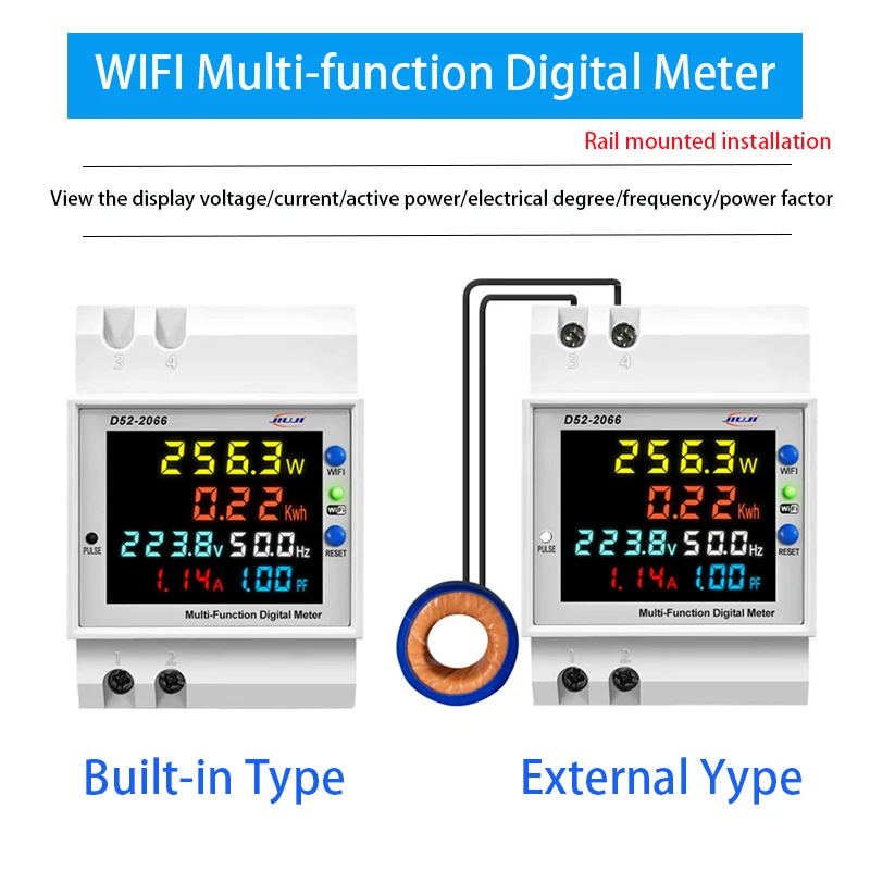 wifi inteligente display digital medidor de eletricidade tipo ferroviario tensao e medidor de corrente fator de potencia medicao de frequencia 01