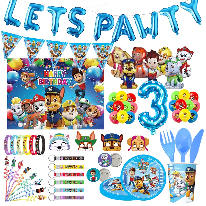 PAW Patrol Party Decoration Birthday Supplies Chase Skye Aluminum Foil Balloons Masks For Kids Event Gifts Disposable Tableware