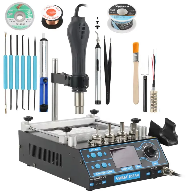 YIHUA 853AA PCB IR Preheating Sation Hot Air Gun Solder Station LCD Digital Solder Station BGA Rework Station