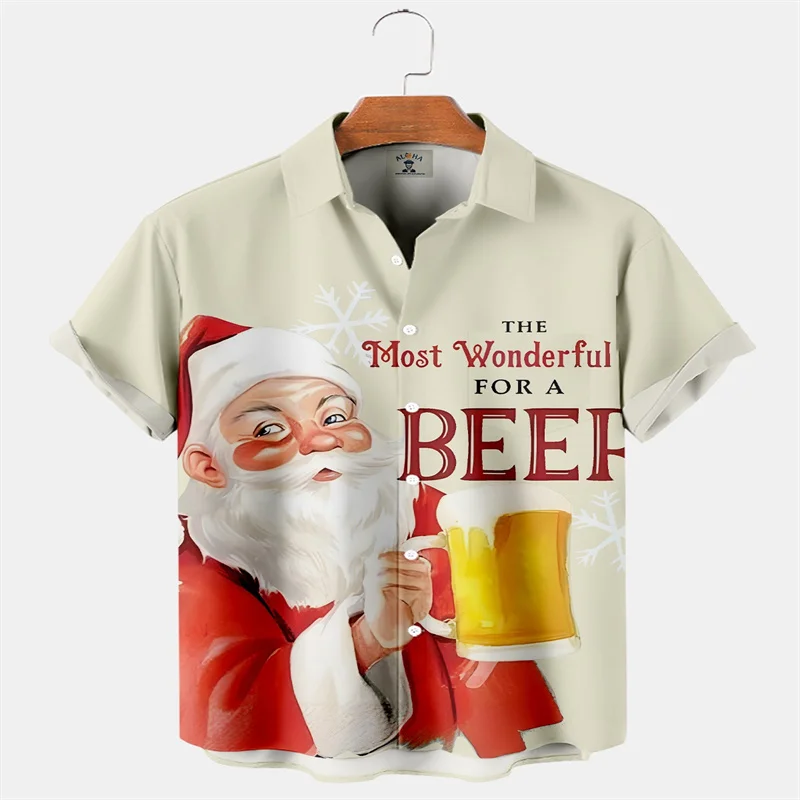 Hawaiian 3D printed Christmas Pop lapel beach short-sleeved men's casual shirt