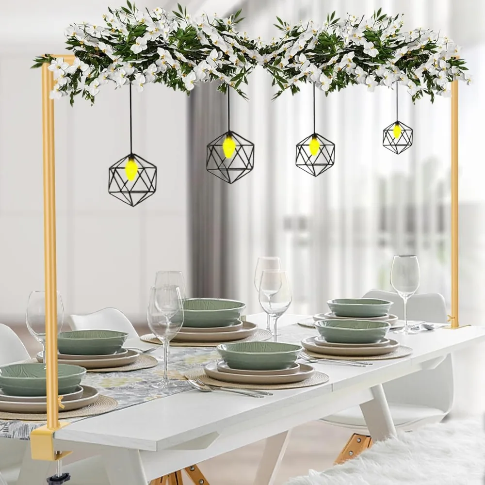 

Over The Table Rod Stand with Clamps Adjustable 46"-100'' Length 29"-55" Height Gold Table Balloon Arch Stand with Storage Bag,