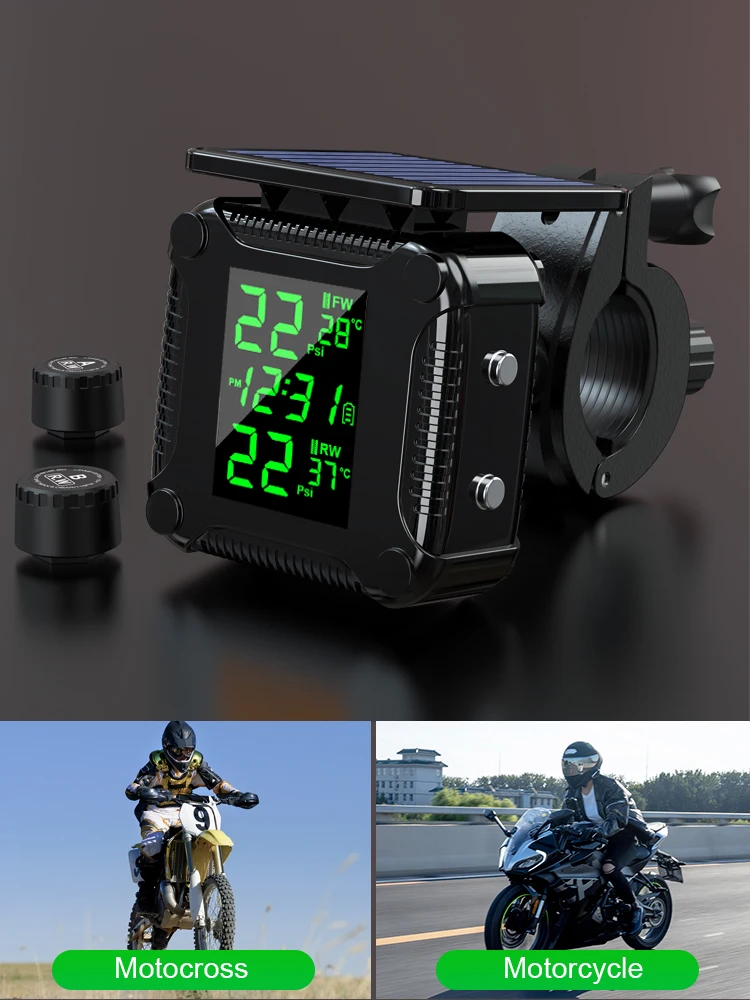 Extractme – système de surveillance de la pression des pneus, affichage coloré, sans fil, TPMS, Charge solaire, capteur d'alarme de température des pneus pour moto