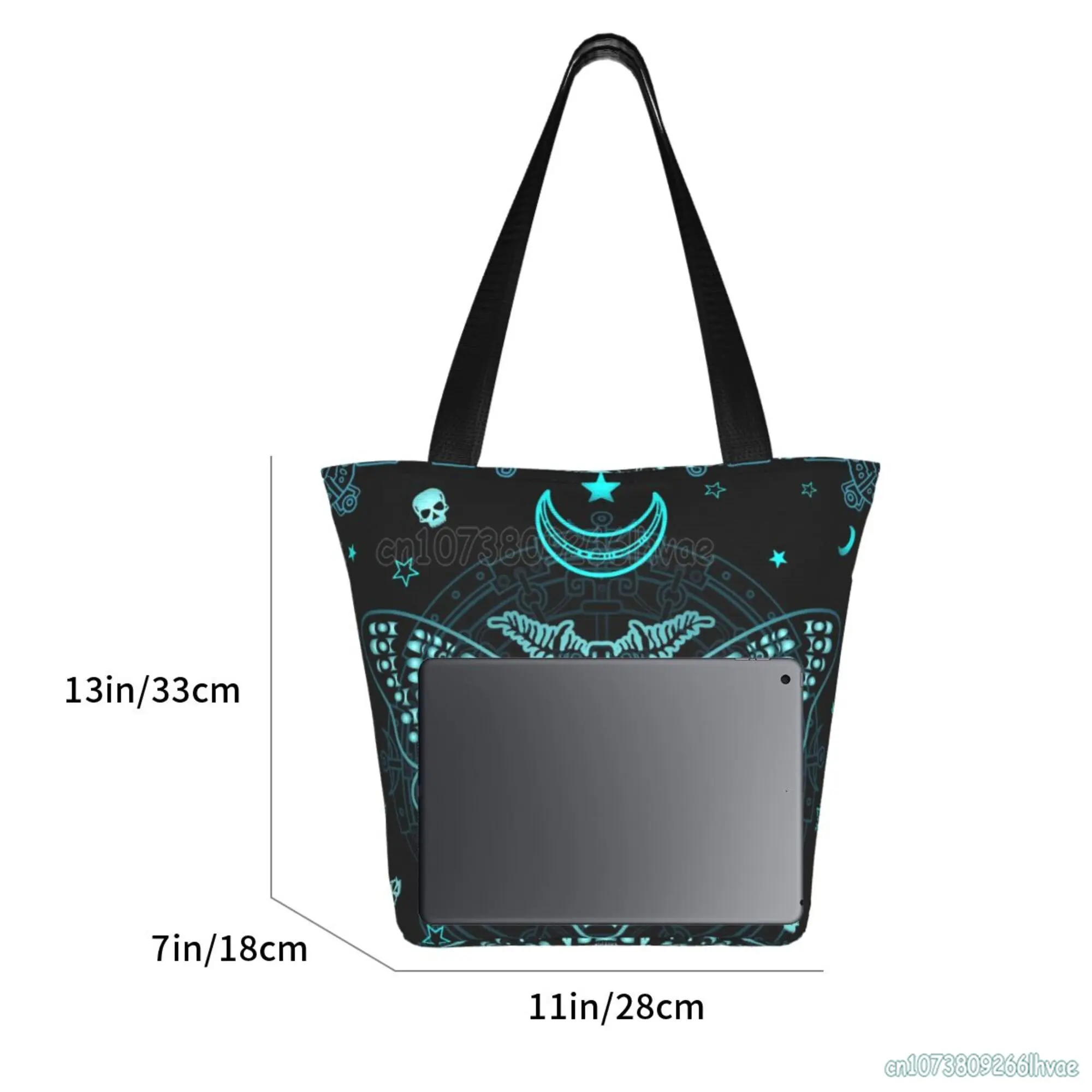 Black Skull Moth Storage Handbag Extra Large Canvas Beach Travel Reusable Grocery Shopping Tote Bag Unisex Portable Shoulder Bag