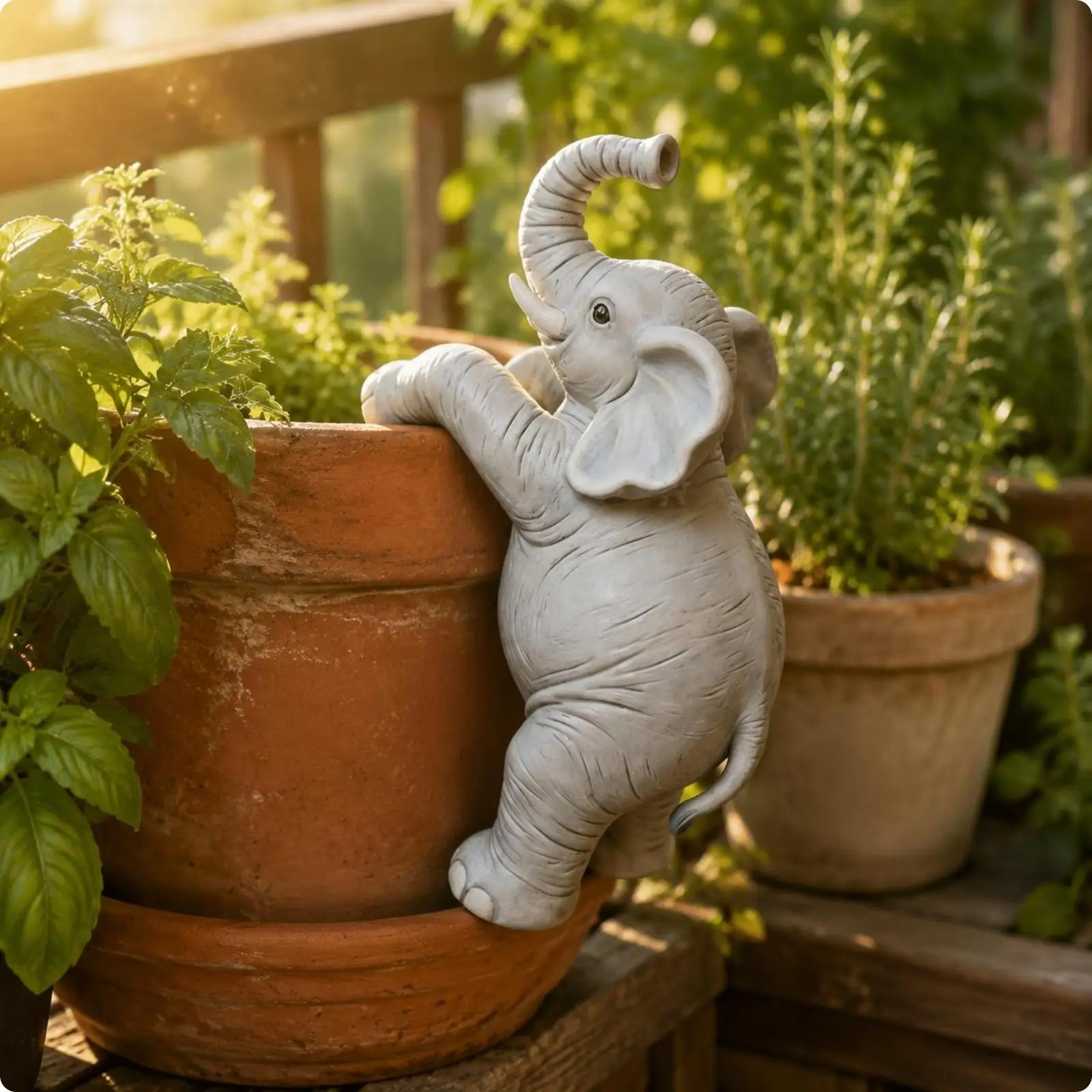 Elephant Pot Hugger Clinging Elephant Planter Hanger Detailed Garden Decoration for Balcony, Courtyard