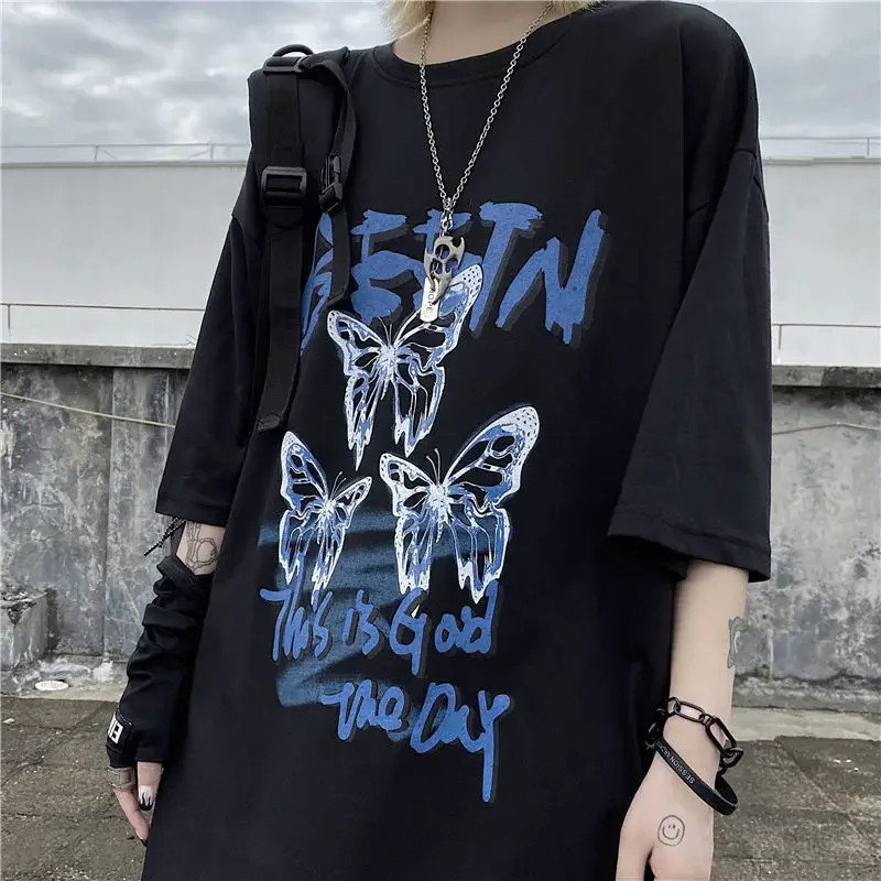 Butterfly Print Women T Shirt Student Top Korean Version of All Match Super Fire Loose Short Sleeve T Shirt Y2k Clothes Tops