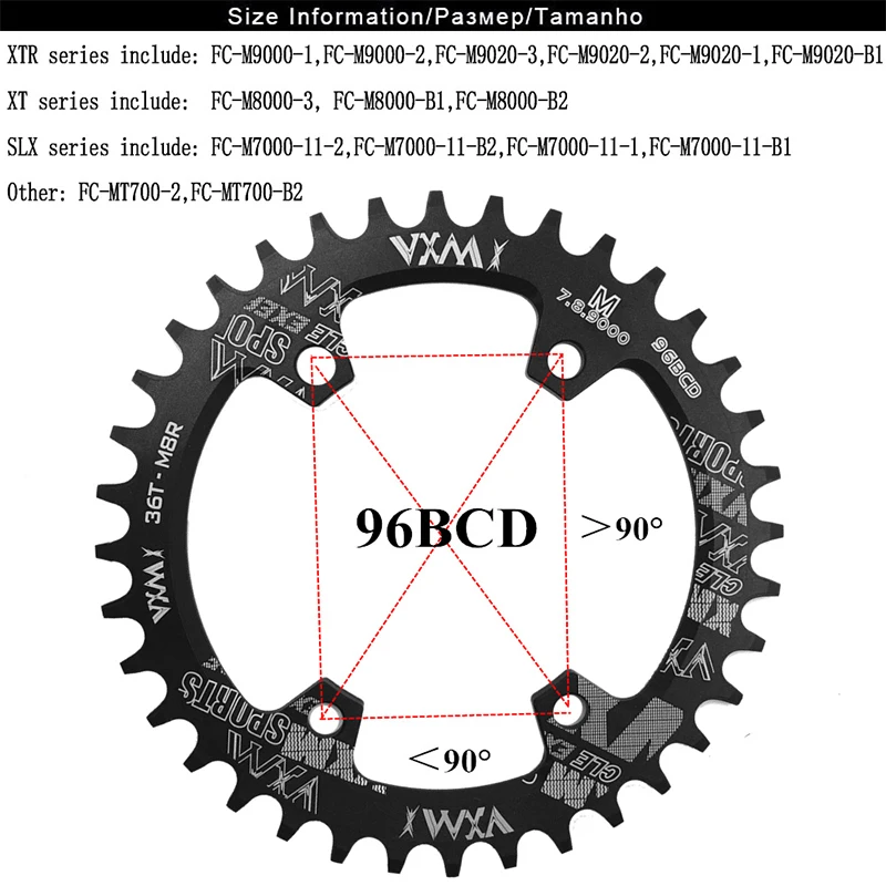 VXM 96BCD Round Oval MTB Bicycle Chainring Mountain Bikes  30T 32T 34T 36T 38T Crankset Tooth Plate Parts for M7000 M8000 M9000