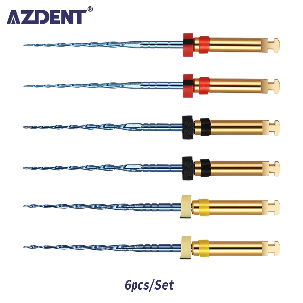 AZDENT 6pcs Dental Reciprocating Blue Endodontic Files 21mm Engine Use Niti Rotary Root Canal Heat Activated 25mm Dentistry