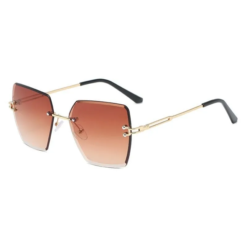 Retro-Mode-Sonnenbrille mit quadratischem Farbverlauf für Damen, modische randlose Strand-Sonnenbrille mit Farbverlauf, UV400-Brille – Detail 5