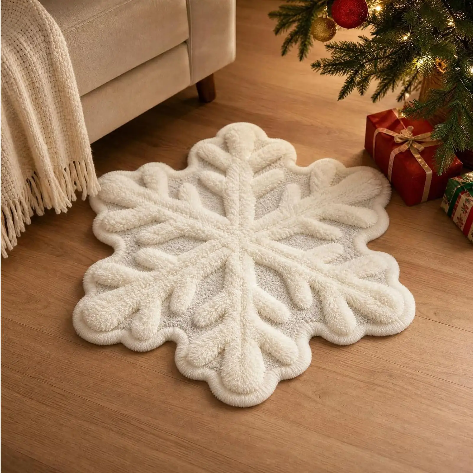 Christmas Bathroom Rug 60x60cm Absorbent Non Slip Snowflake Carpet Snowflake Entrance Rug For Front Door Living Room Bedroom
