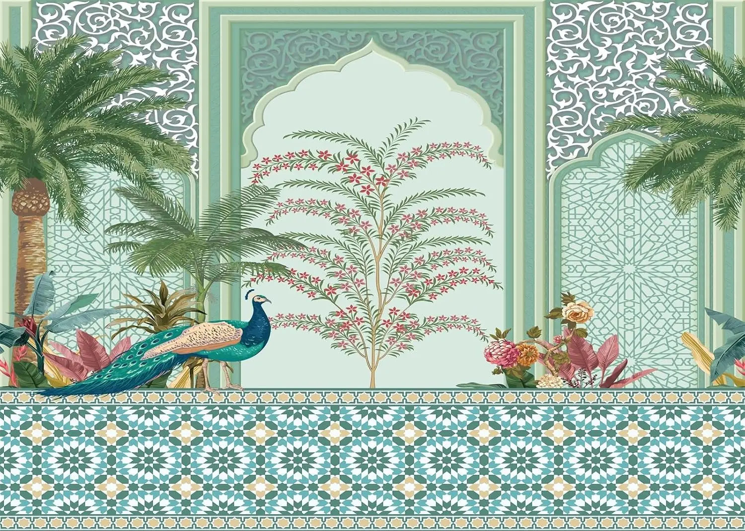 Traditional Moroccan photography backdrop Garden Peacock Tree Plant Botanical photo Background for Party Decorations Wedding