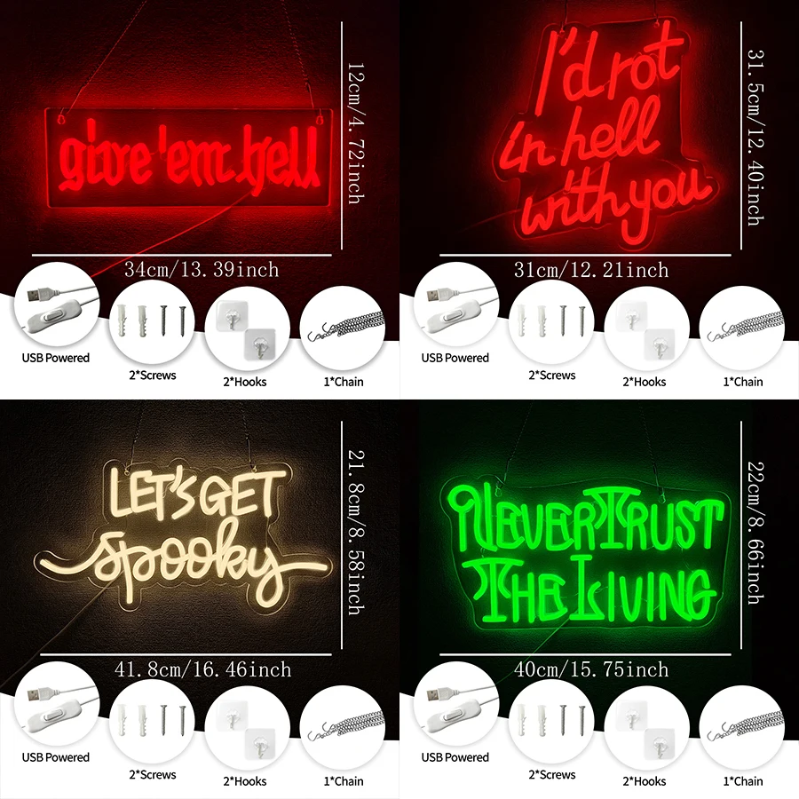 علامة Give Em Hell النيون لديكور الحائط، موضوع شقة النوم، ديكور حفلات المنزل القوطي للرجال الكهف، البار، غرفة الألعاب، تعمل بمنفذ USB #2