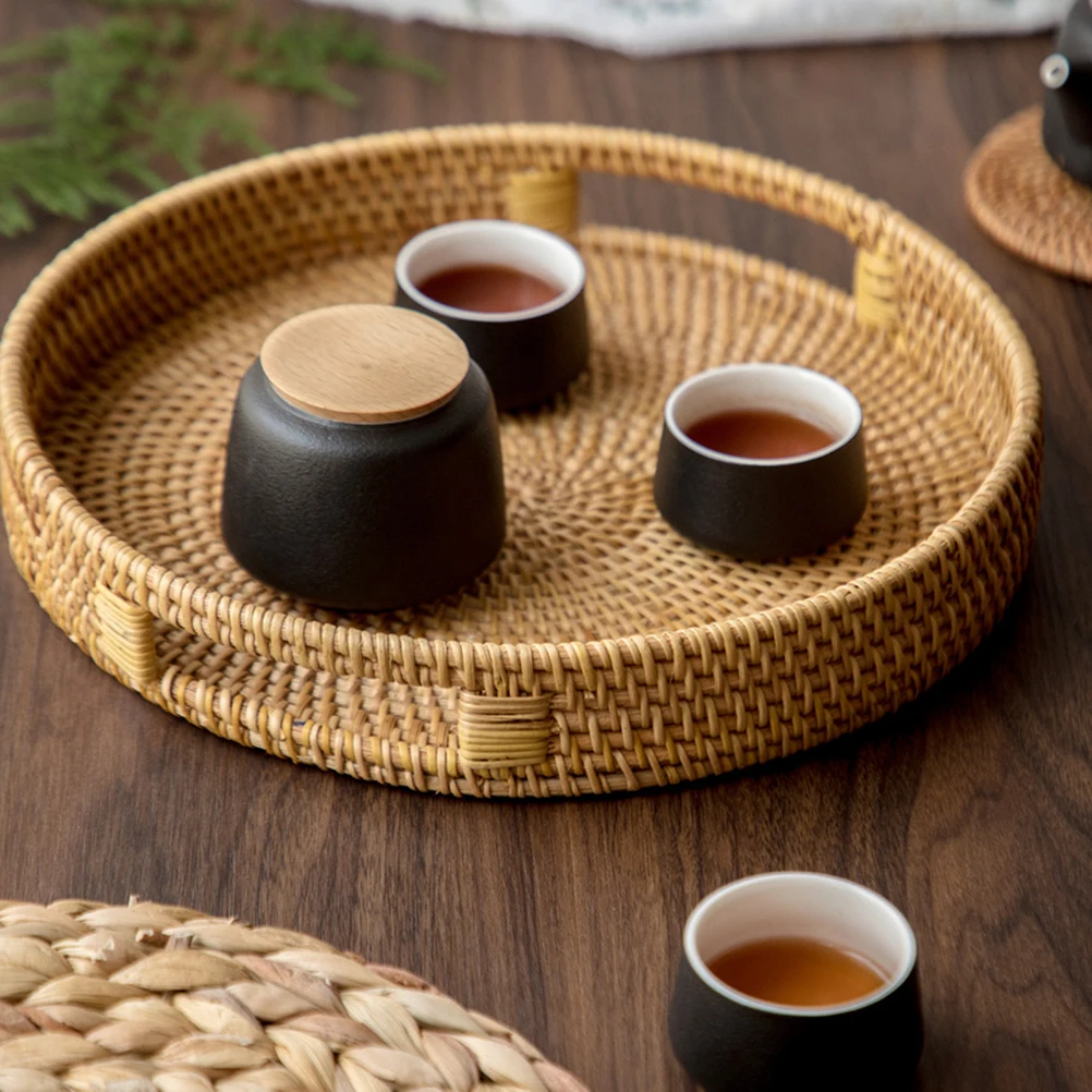 

Vietnam Rattan Woven Storage Basket 30X5CM Handmade Home Decor Tray Fruit Plate Coffee Table Kitchen Bar Accessories