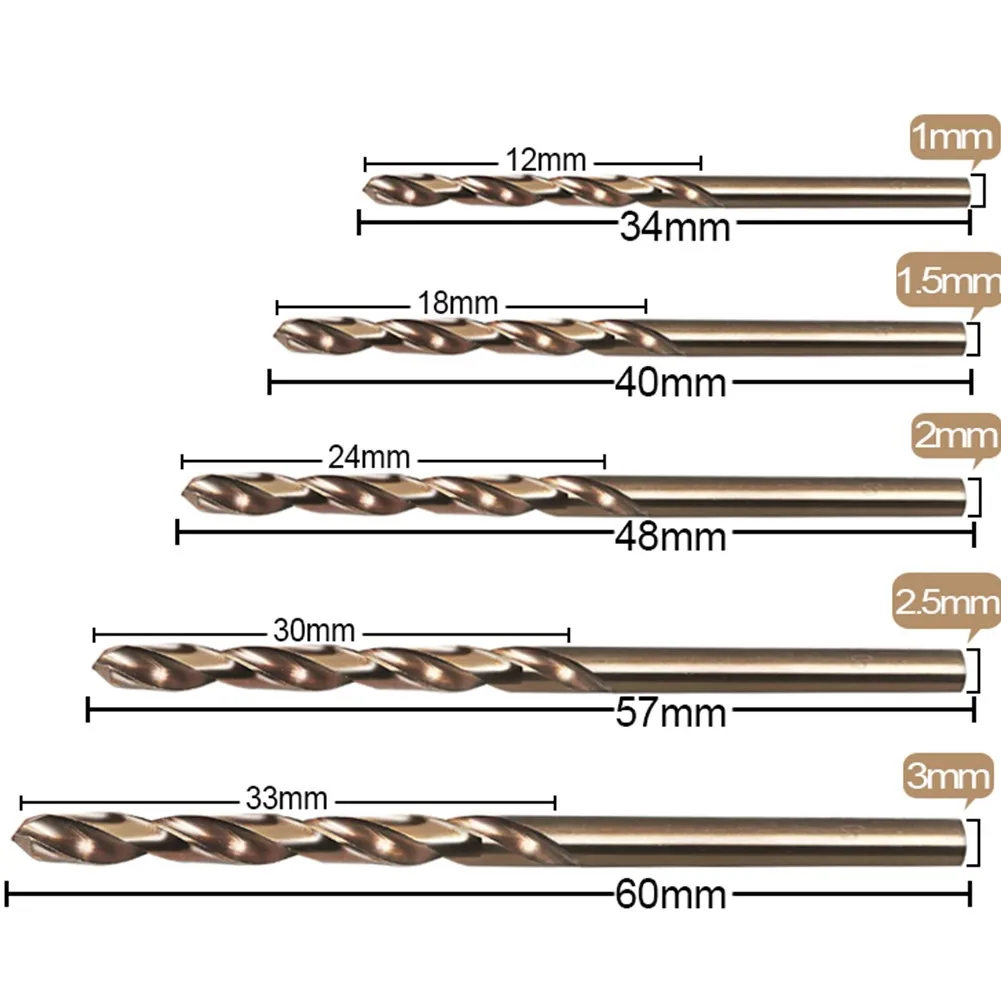 10 bocados de broca retos da torção da pata do bocado de broca do cobalto de hss-co m35 dos pces 1mm 1.5mm 2mm 2.5mm 3mm para a perfuração de aço