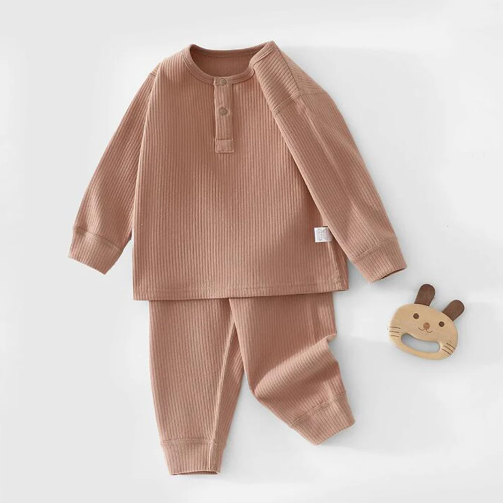 Baby Girl Fall Outfit Cotton Solid Color Long Sleeve Tops Pants Two Pieces Winter Infant Clothing Baby Boy Sets