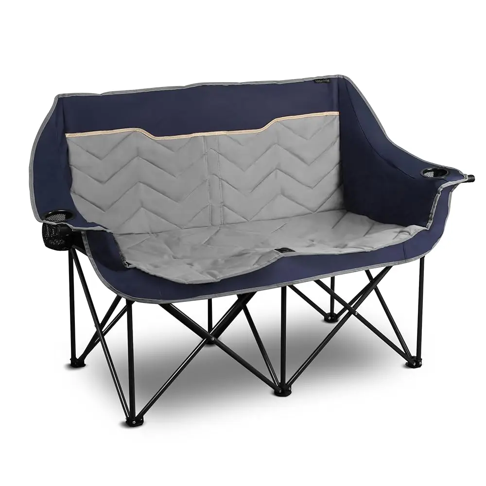 

Double Camping Chair Oversized Padded Camping Sofa For 2 Person, Foldable Loveseat With Dual Cup Holders & Wine Glass Holders,