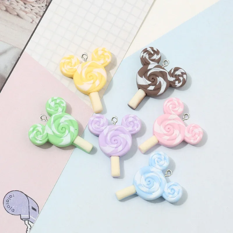 10Pcs Cartoon Cute Mouse Head Lollipop Resin Charms Jewelry Making DIY Earrings Bracelet Keychain Decoration Cute Charms