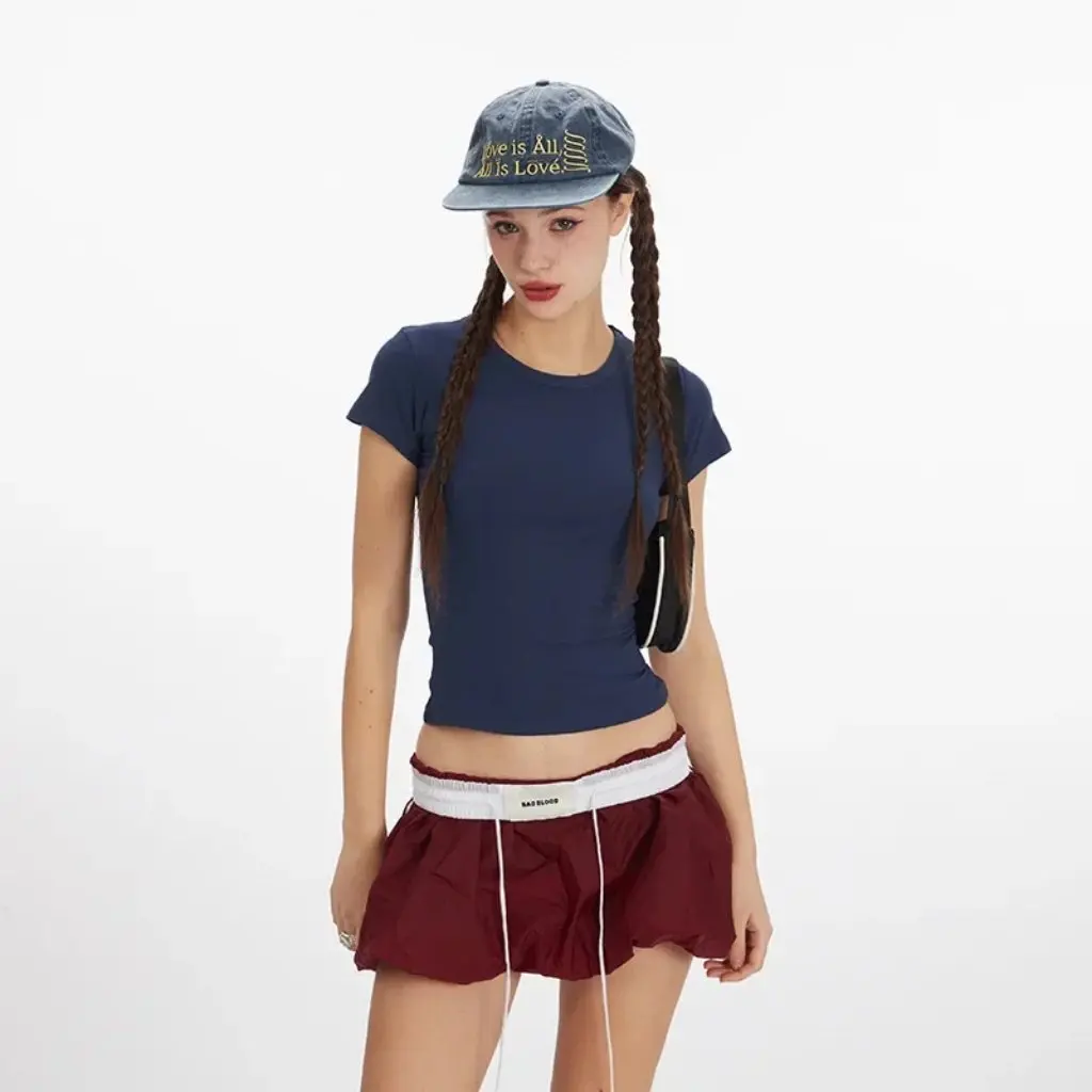 

HeyHenry женская однотонная футболка с круглым вырезом и плечами, летняя универсальная футболка с короткими рукавами, облегающий топ в американском стиле