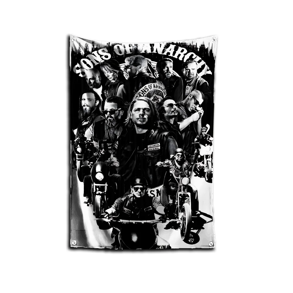3x5 Ft S-Sons of A-Anarchy Flag Polyester Digital Printing Banner for Garage Wall Art Out Door Decoration With Brass Grommets