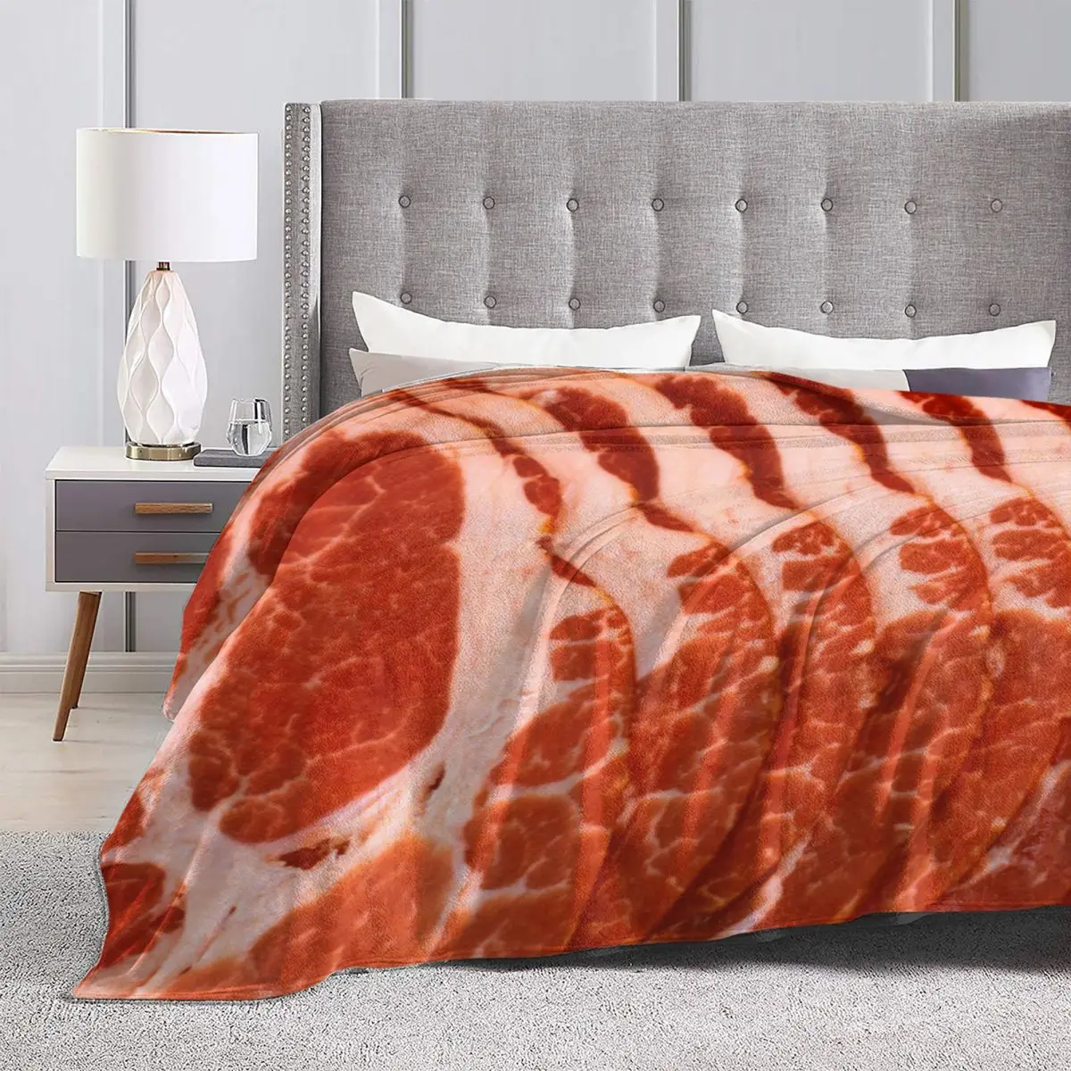 Bacon Flannel Blankets Fresh Pork Meat Ham Warm Soft Throw Blanket for Outdoor Travelling Cute Bedspread Sofa Bed Cover