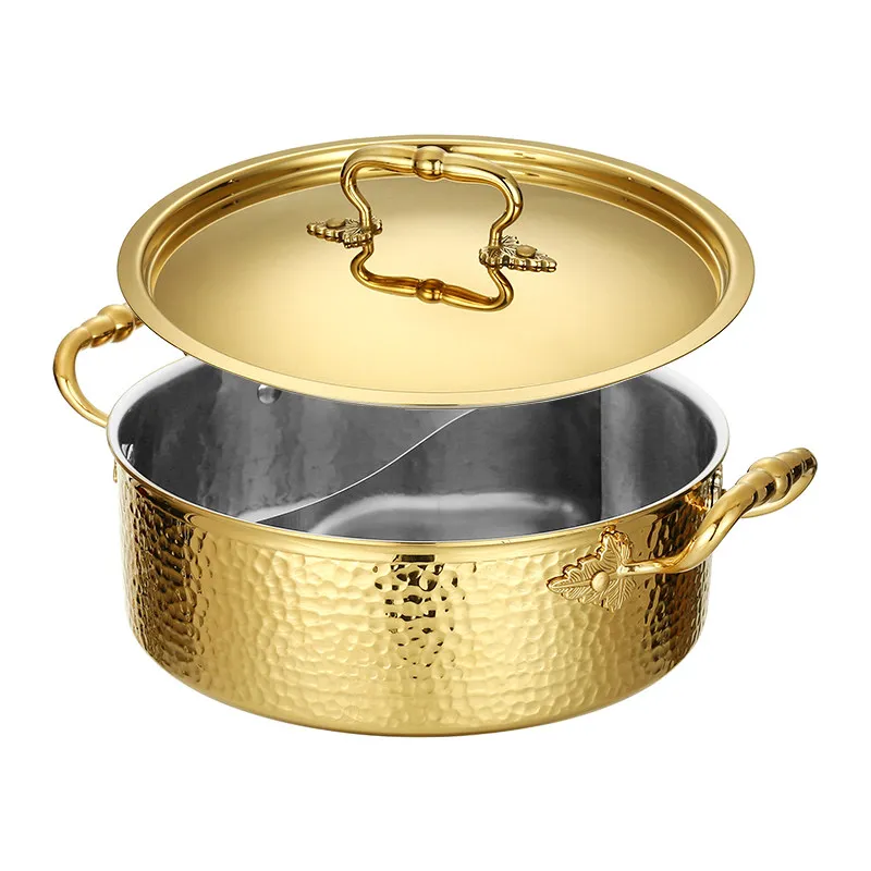 304 Stainless Steel Hot Pot Split Yuanyang Hammered Finish for Induction Gas