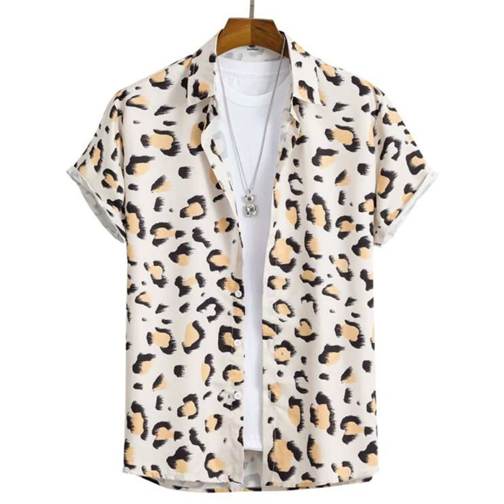 Hawaiian Striped Printed Men's Summer Shirt Fashionable Short Sleeved Top Casual Social Lapel Button Plus Size Clothing Shirt