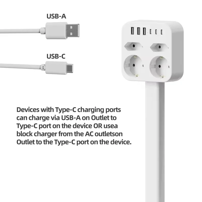 

Versatile Power Outlet Extender 180 Degree Rotatable 2xAC Sockets 1xUSB a 1xUSB C Plug And Play Power Socket Expander for Sofa