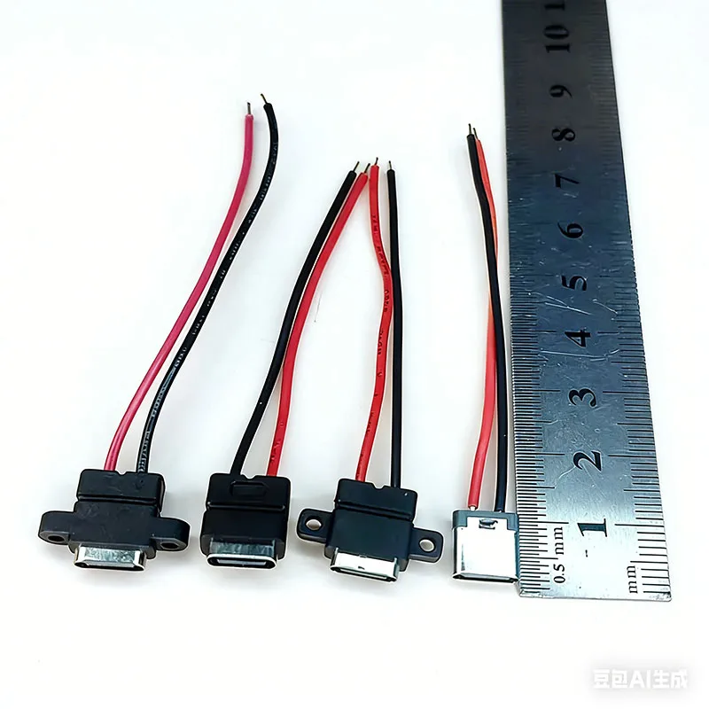 1/5/10PCS Type C 2 Pin Waterproof Female USB C Socket With Screw Hole Fast Charge Charging Interface USB Connector with cable - Detail 1