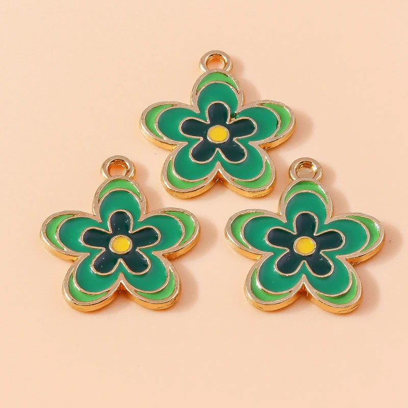 20 Stück niedliche, gemischte grüne Emaille-Blumenanhänger für die Schmuckherstellung, zum Basteln von Ohrringen, Halsketten, Armbändern und anderen Accessoires. – Detail 16
