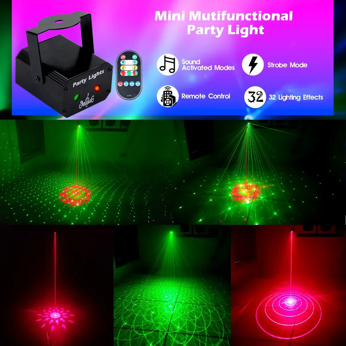 Indoor Laser Light Small Stage Intelligent Colorful Household KTV Atmosphere Bouncing Laser Flash Projection Party Disco Music