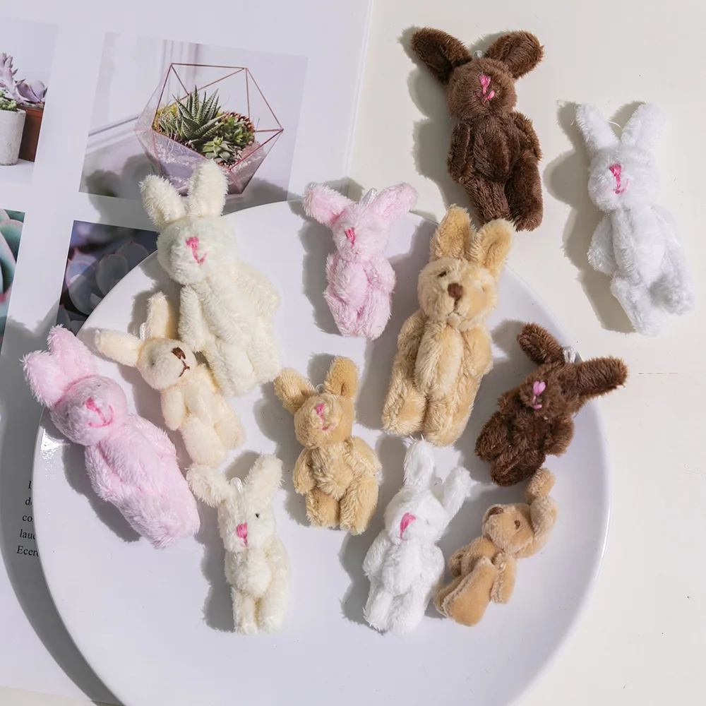 10Pc/lot 6cm Mini Joint Rabbit Soft Stuffed Plush Toy Handmade Pendant Doll Accessories Xmas Birthday Gift Party Decor