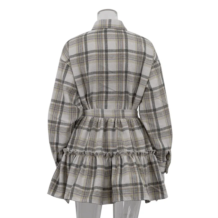 2025 Fashion Loose Retro Plaid 2 Piece Sets Women Outfit Elegant Long Sleeve Shirts High Waist Mini Skirt Set Female Outfits