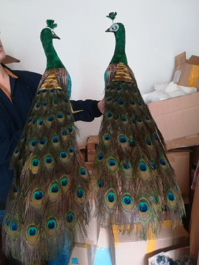 a pair of beautiful real life peacock models foam&feather green neck peacock dolls gift about 80cm xf2648