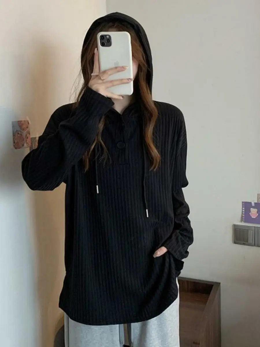 Women's Hoodie Long Sleeve T-Shirt Student Style Autumn  New Loose plus Size Design Slimming Pattern Pure Color Commute Wind
