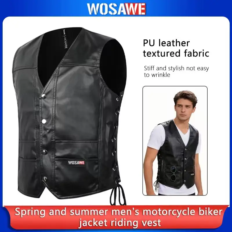 WOSAWE Men’s Summer Motorcycle Jacket Vest Sleeveless Riding Casual Slim Fit Biker Jacket Motorbike Riding Apparel