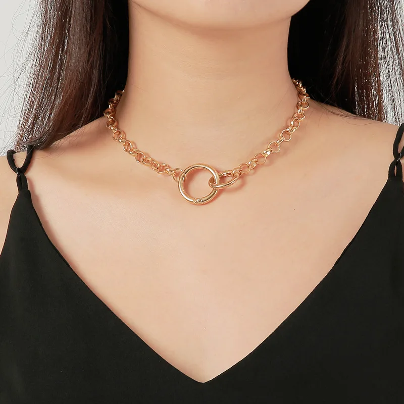 Trend Elegant Jewelry Hollow Out Double Circle Pendant Collarbone Chain Necklace For Women Fashion Necklace Neck Accessories